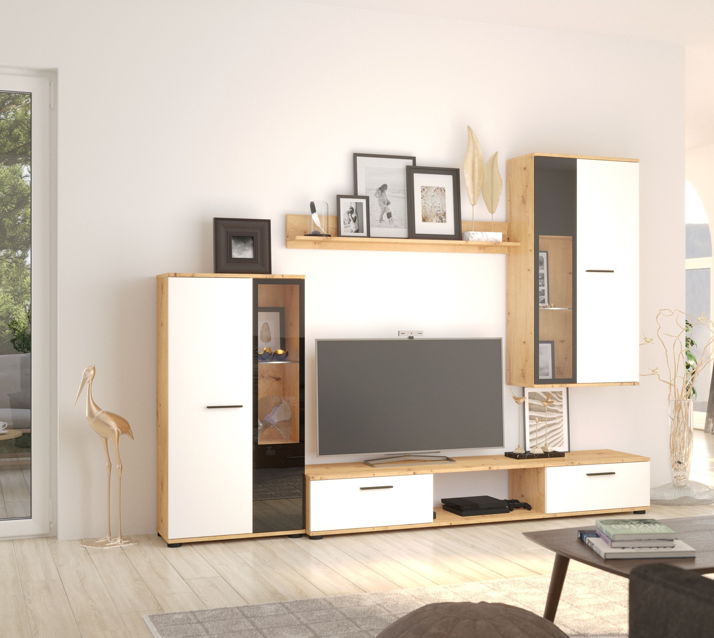 Top Wohnwand Salsa Anbauwand Wohnkombi Wohnzimmer Eiche Artisan + Weiss Matt inside Wohnzimmer Ideen Eiche